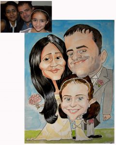 Family wedding day caricature