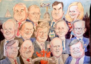 Group caricature A2 watercolour