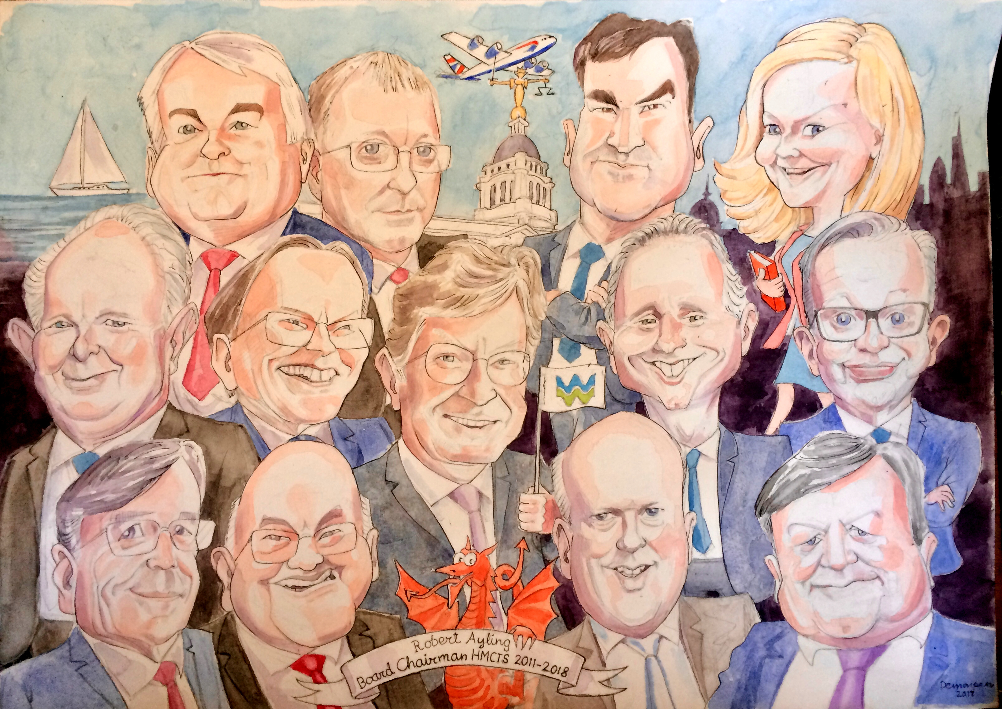 Group caricature of cabinet ministers and judges