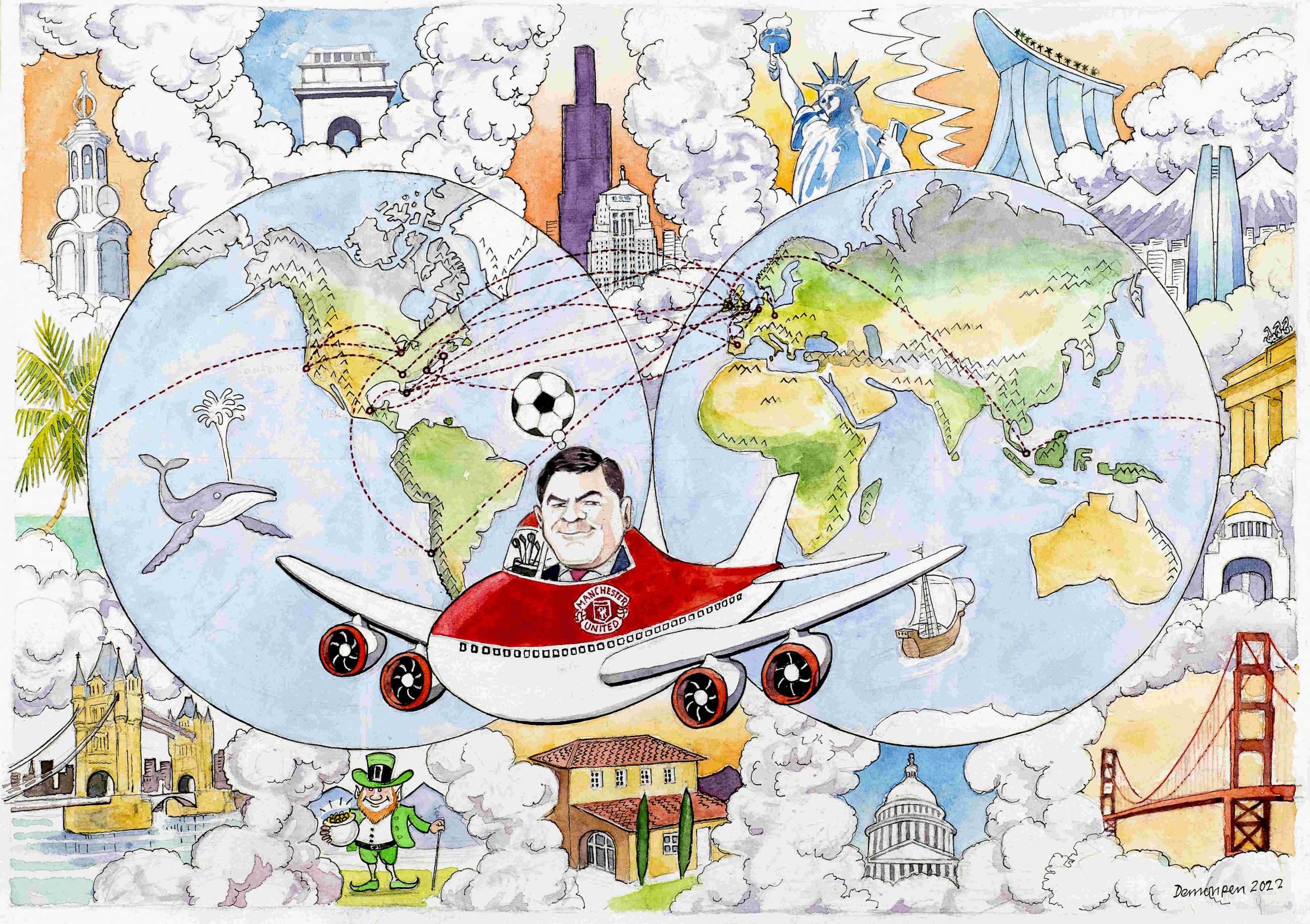 Caricature for a globe-trotting executive.