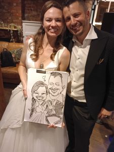 Wedding caricatures! Bride and groom caricature drawn at their wedding