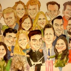 Sandhurst passing out caricature Hand DRAWN traditional large group caricature painted in waterclours on A3